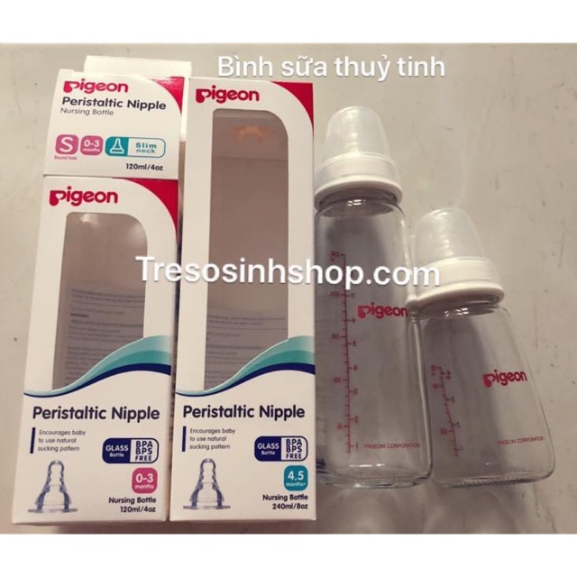 Bình sữa thuỷ tinh Pigeon 120ml/240ml