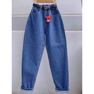 Quần jean baggy trơn không dãn xanh đậm m374