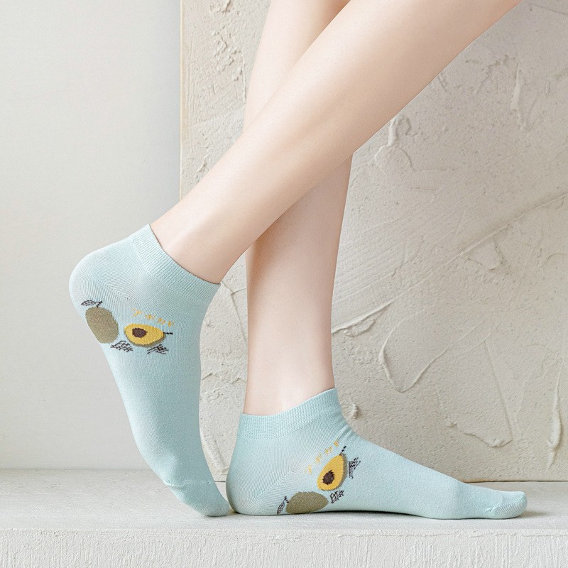 Tất cotton WAFNHA D505 màu xanh lá thoáng khí họa tiết trái bơ thời trang cho nữ