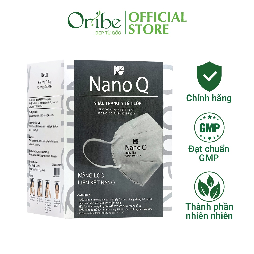Khẩu Trang Y Tế NanoQ Oribe Tinh Dầu N95 5 Lớp Kháng Khuẩn Không Van Hộp 20 chiếc