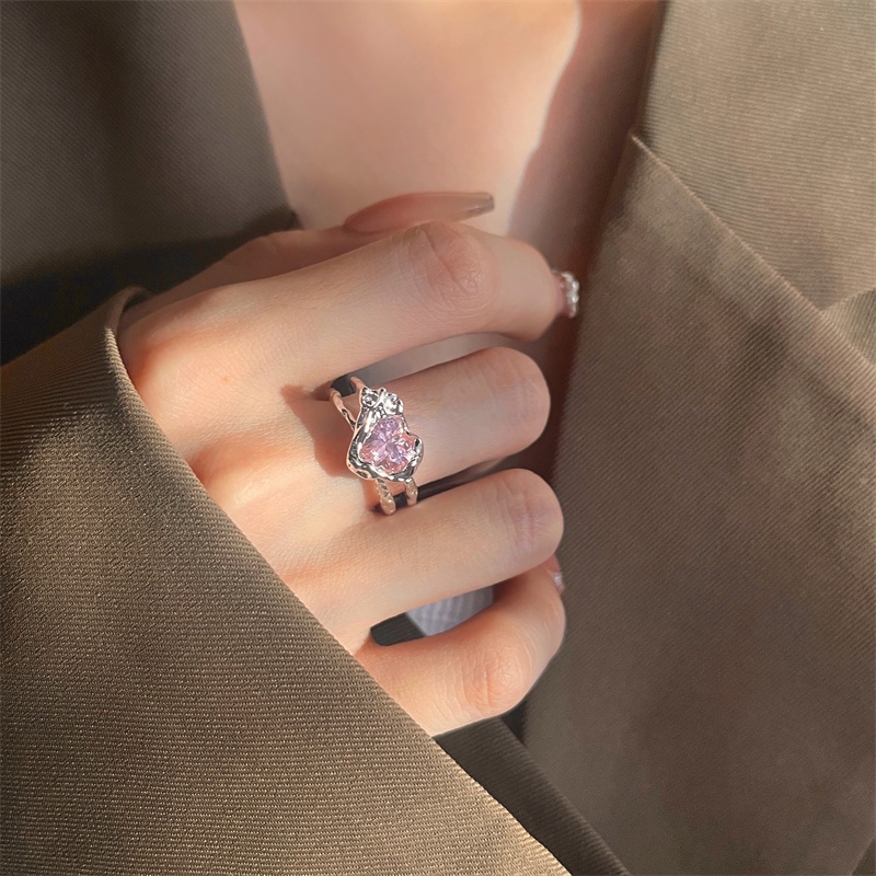 Nhẫn Bạc Đính Đá Zircon Hồng Ngọt Ngào Cho Nữ
