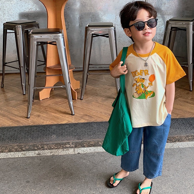 Áo phông hoạt hình cho bé trai chất cotton tay phối màu đẹp - Quần áo mùa hè trẻ em Treebibi 2-8 tuổi (Có clip,ảnh thật)