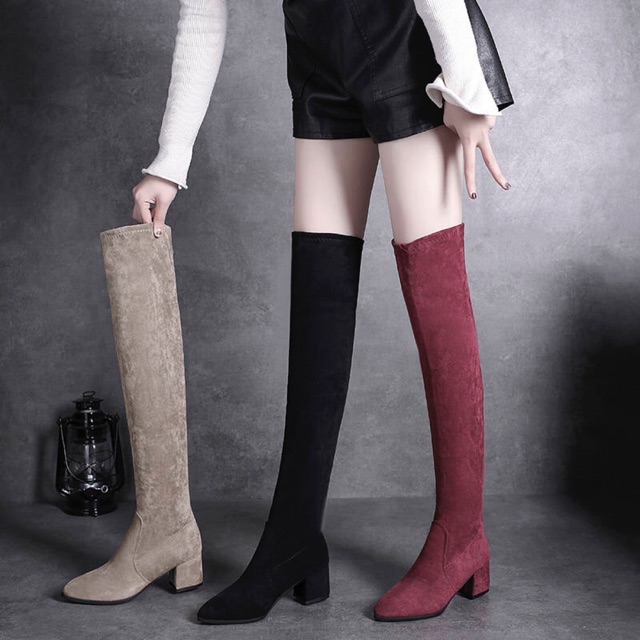 [CÓ SẴN] Bốt Đùi Da Lộn Đế Vuông (ẢNH THẬT Ở CUỐI)