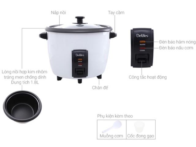 Nồi cơm điện Delites 1.8 lít NCR1801 | BigBuy360 - bigbuy360.vn