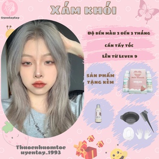 Thuốc nhuộm tóc nam nữ MÀU XÁM KHÓI nhuộm tại nhà tặng kèm oxy trợ nhuộm và bộ 7 món hỗ trợ nhuộm
