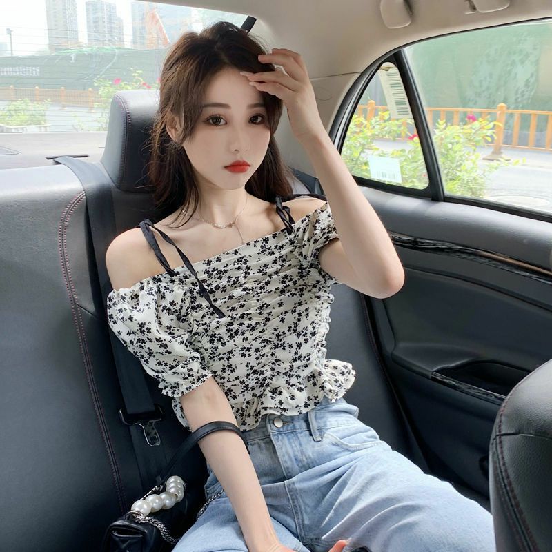 Áo Sơ Mi Nữ Kiểu Tay Ngắn 2 Dây Hoa Nhí Ulzzang Thời Trang