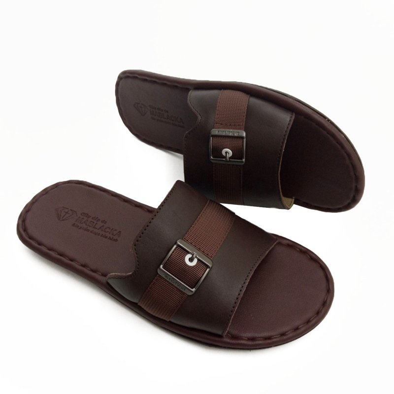 Dép nam quai ngang thời trang đi mưa chống trơn trượt da bò cao cấp AT204