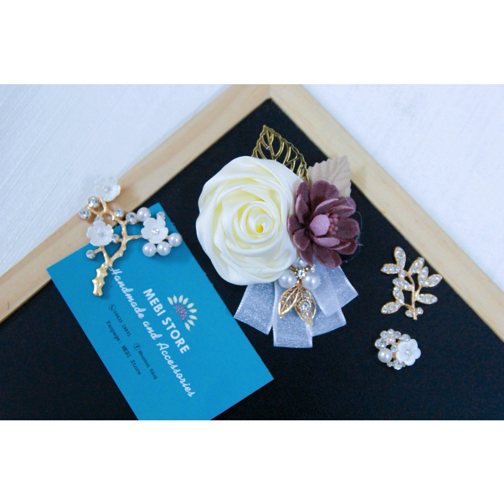 Hoa cài áo hồng cuộn kép nobox