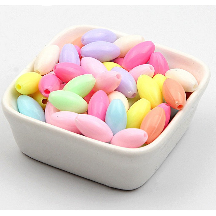 Set 50 Hạt Nhựa Hình Oval Màu Kẹo 8x14mm Làm Trang Sức Thủ Công