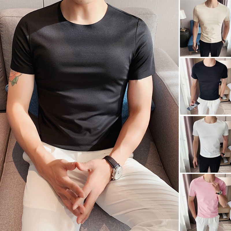 Áo thun INCERUN ngắn tay cổ tròn màu sắc đơn giản thời trang hè cho nam