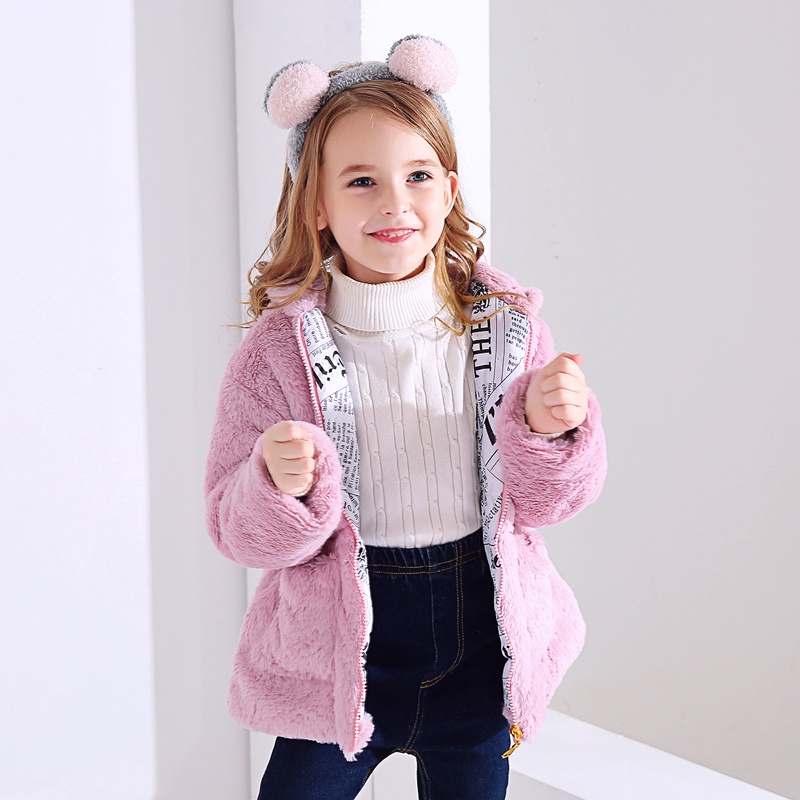 Áo khoác lông giả BEAR LEADER có mũ trùm tai thỏ hoạt hình thời trang mùa đông 2020 dành cho bé gái 2-7 tuổi
