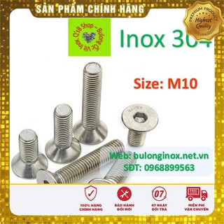 [HÀNG SẮN] Bulong lục giác chìm đầu bằng inox size M10. Ốc lục giác chìm đầu non inox, inox 304