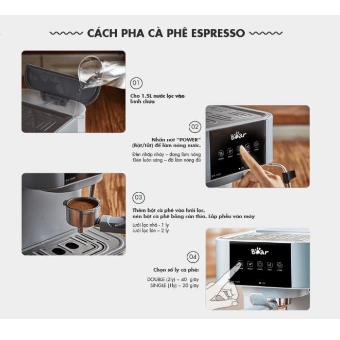 Máy pha cà phê mini tự động pha chế caphe/ coffee espresso đa năng Bear B15V1 1.5L (BẢN QUỐC TẾ), cao cấp sang trọng
