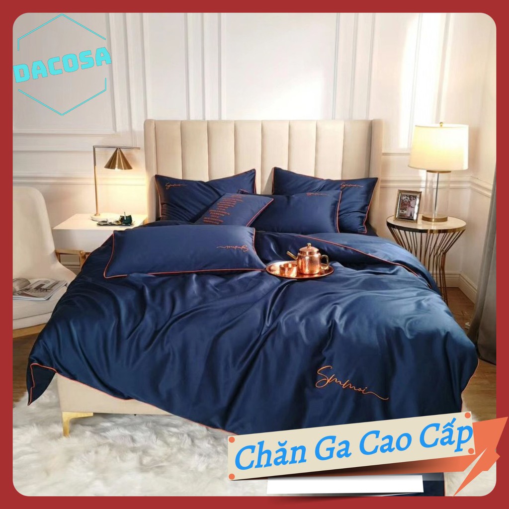 [Giá Sỉ] Bộ Chăn Ga Gối LỤA SUMOI 60S Màu Xanh Than Cao Cấp Khách Sạn