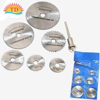 Bộ 6 đĩa cắt cao cấp và 1 trục gắn 3MM phụ kiện cho máy khoan mài khắc đánh bóng
