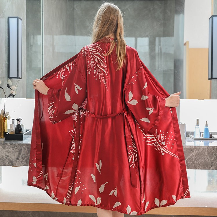 [ Mã FAMANU93 giảm 10% đơn 0đ ] Kimono Lụa ❊ Choàng Dài ❊ Đồ Mặc Nhà Sau Sinh ❊ Đầm Ngủ Nâu 244