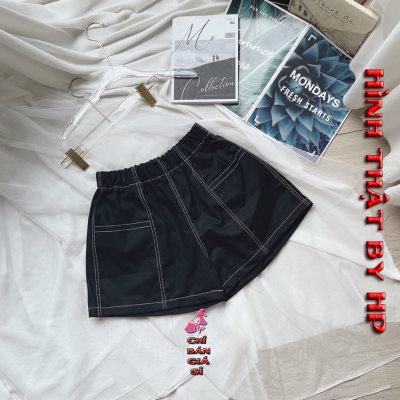 Quần short nữ lưng thun chỉ nổi UK