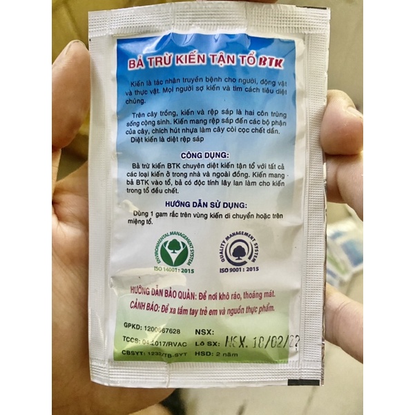 Bả trừ kiến tận gốc BTK gói 5G sạch kiến không còn con nào