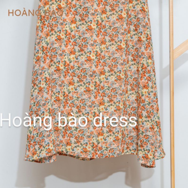 Chân váy hoa nhi dáng midi dài cạp kéo khóa ôm khít eo vải voan chinfon siêu đẹp.