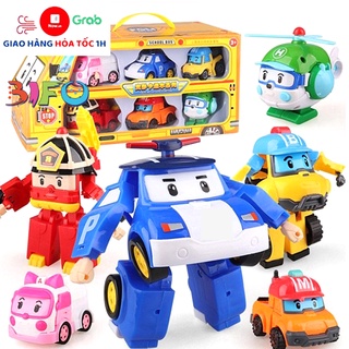 Hộp 6 đồ chơi biến hình biệt đội Robocar Poli 6 xe lắp ráp Policar 2 trong 1
