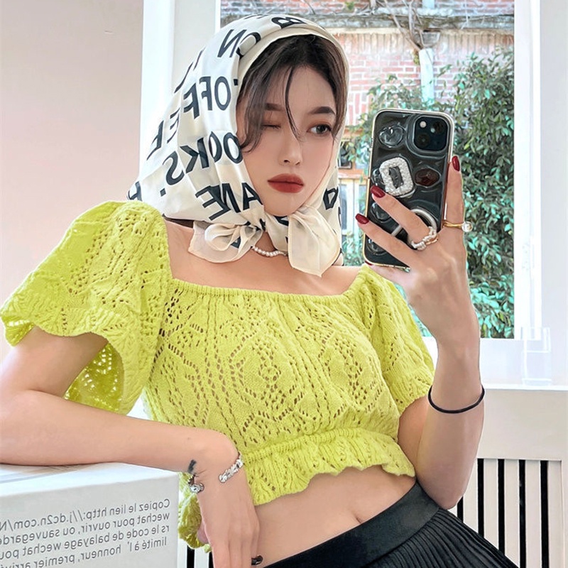 Áo kiểu IELGY cổ vuông hở vai họa tiết kẻ sọc thời trang cho nữ