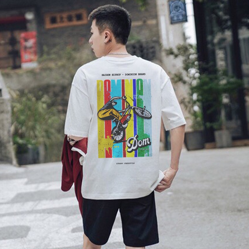 Áo phông nữ nam unisex tay lỡ thun form rộng teen cổ tròn oversize cotton HIPHOP giá rẻ đen trắng tee freesize DOMINION