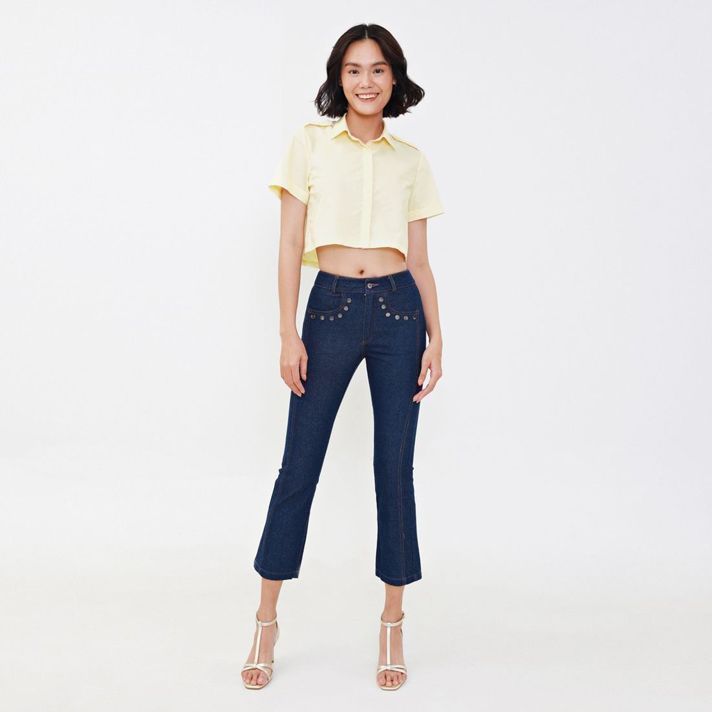 Áo sơmi croptop cầu vai - MARC FASHION