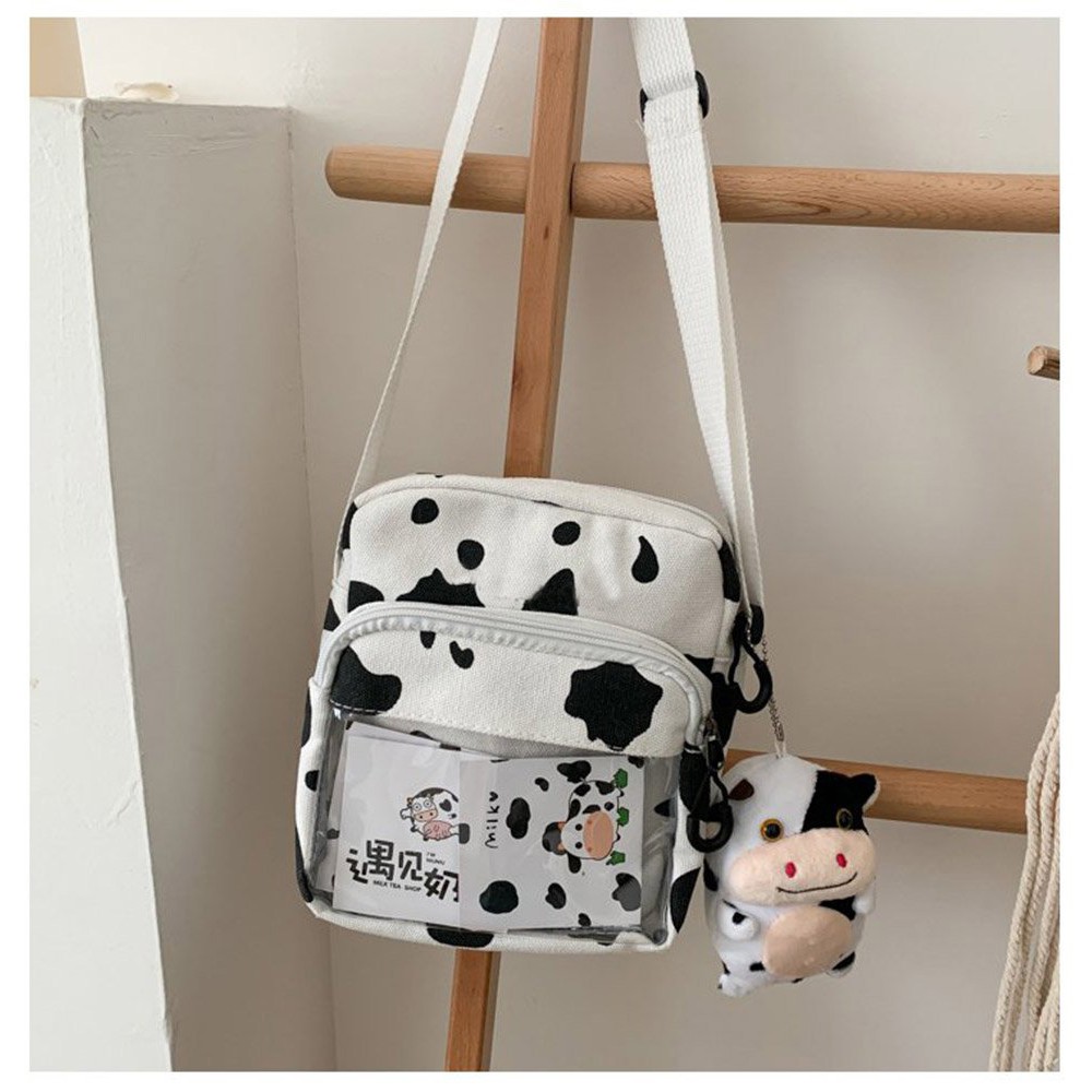 [SALE TẬN GỐC] Túi vải canvas đeo chéo bò sữa bóng kính phong cách Hàn Quốc tiện dụng phù hợp đi học đi làm