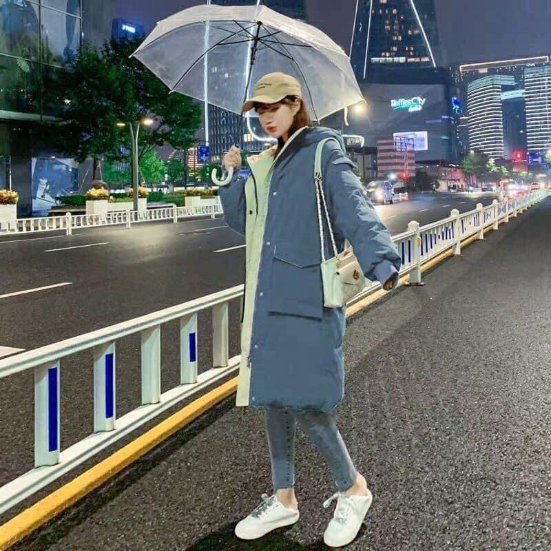 Áo phao dáng dài hàng QC- SẴN ĐEN/ TRẮNG