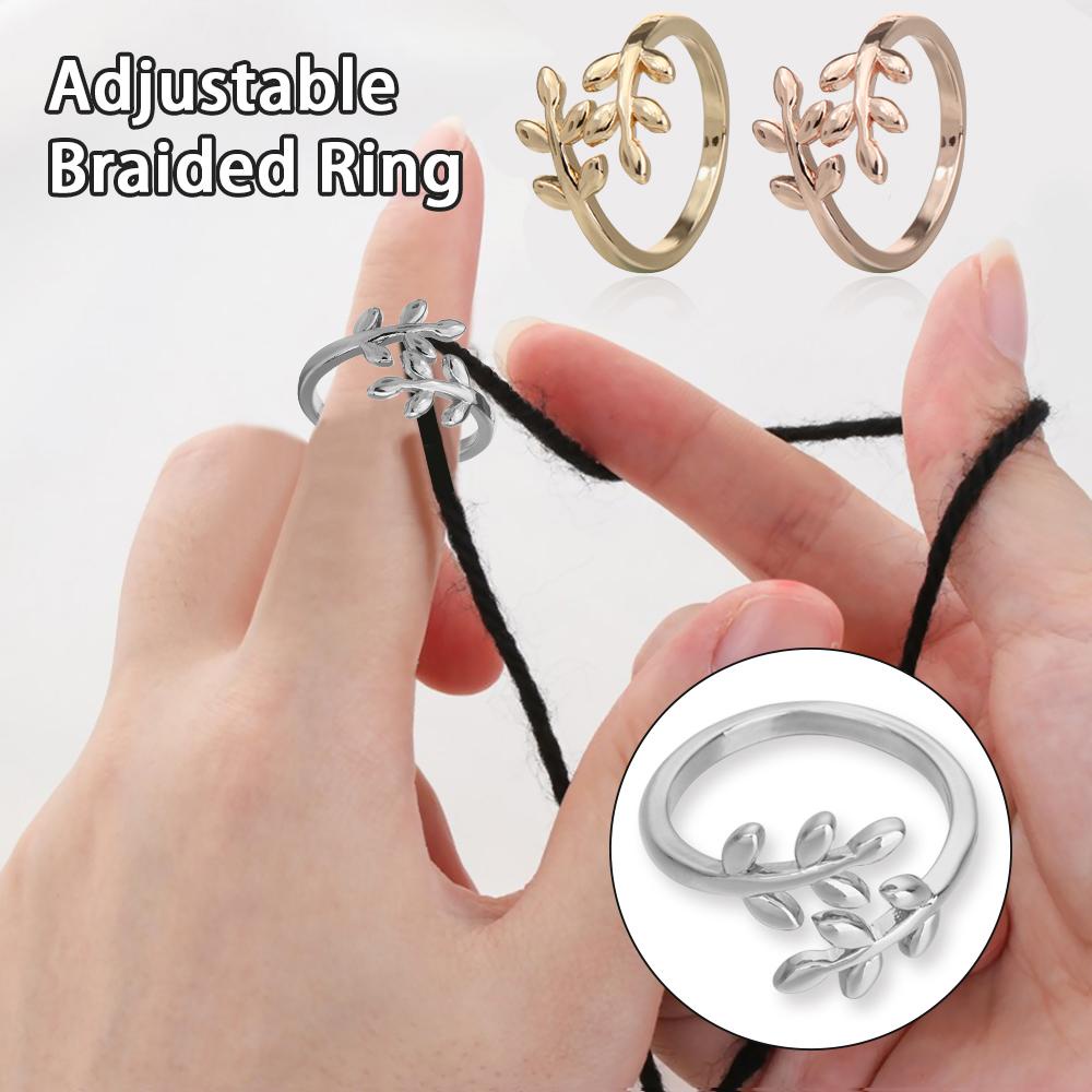 ESPO Nhẫn Đan Len Hình Chiếc Lá Có Thể Điều Chỉnh Kích Cỡ