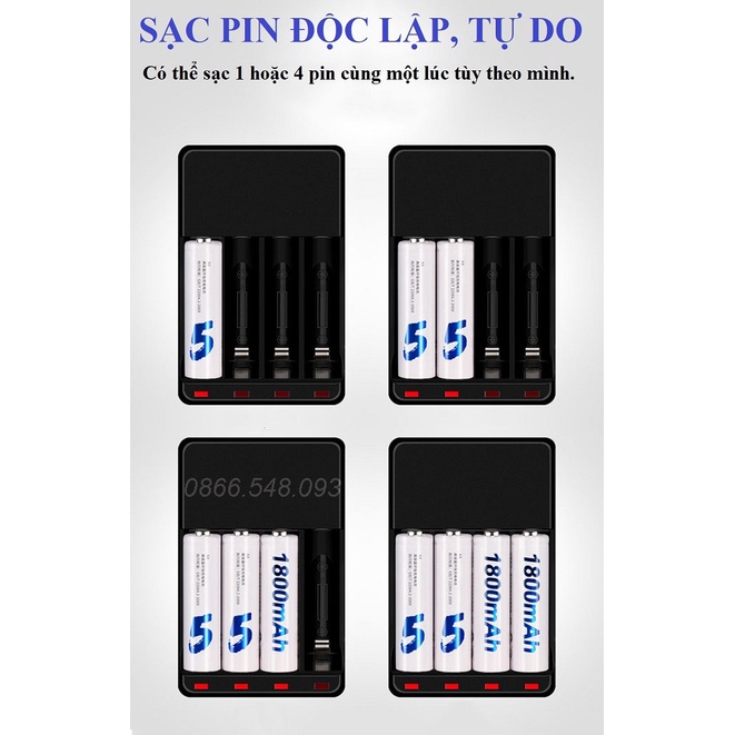 Bộ Sạc Pin Tự Ngắt Và 4 Pin Tiểu Sạc Palo AA 1800mAh Cho Xe điều khiển, Đồ chơi, Chuột Máy Tính