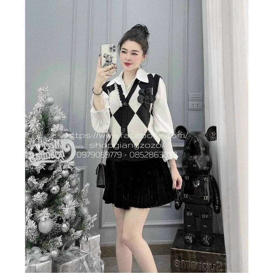 Áo len gile kèm tag hoa siêu xinh