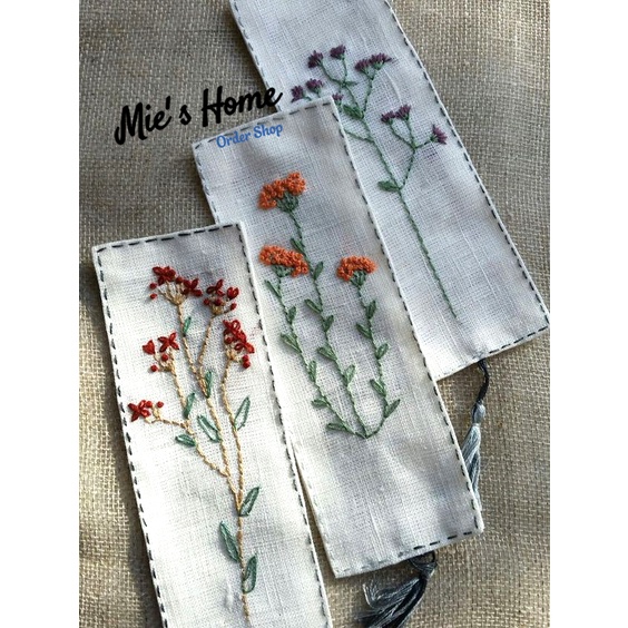 Kẹp sách DIY thêu hoa lá - KIT nguyên liệu tự thêu COMBO kẹp sách hoa cỏ mùa xuân- MIE handmade shop