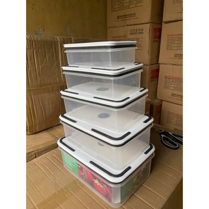 Set 5 Hộp Lạnh Chữ Nhật Trắng Đựng Thực Phẩm