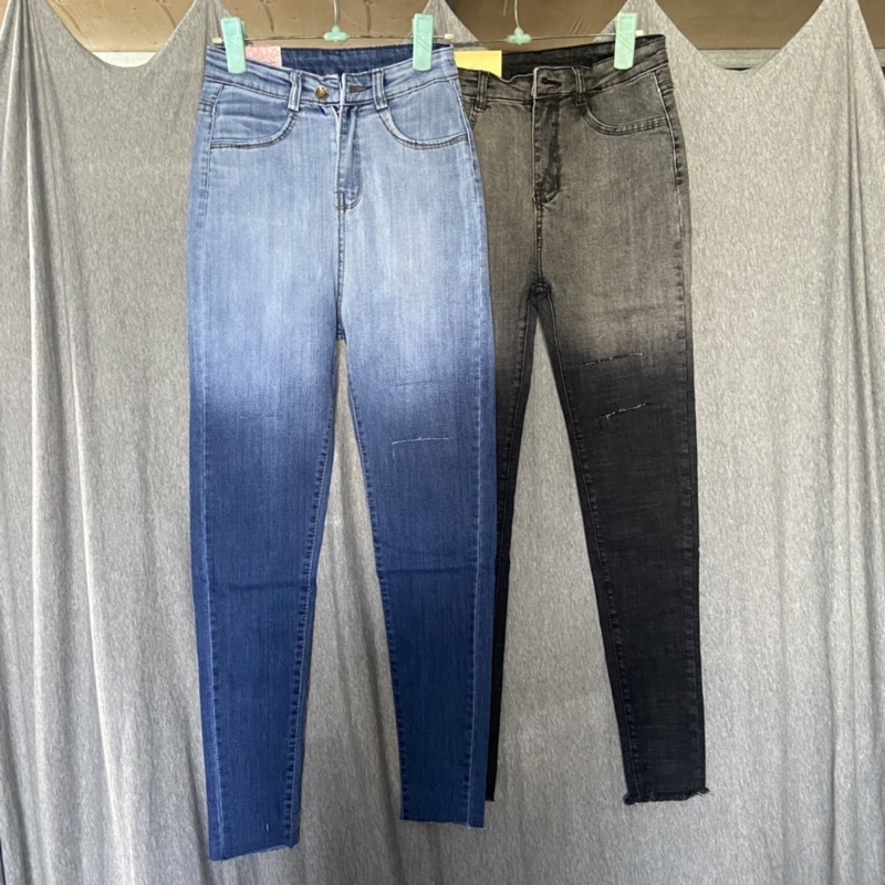 Quần jeans loang 2 màu dáng ôm Quần bò bó loang rách gối