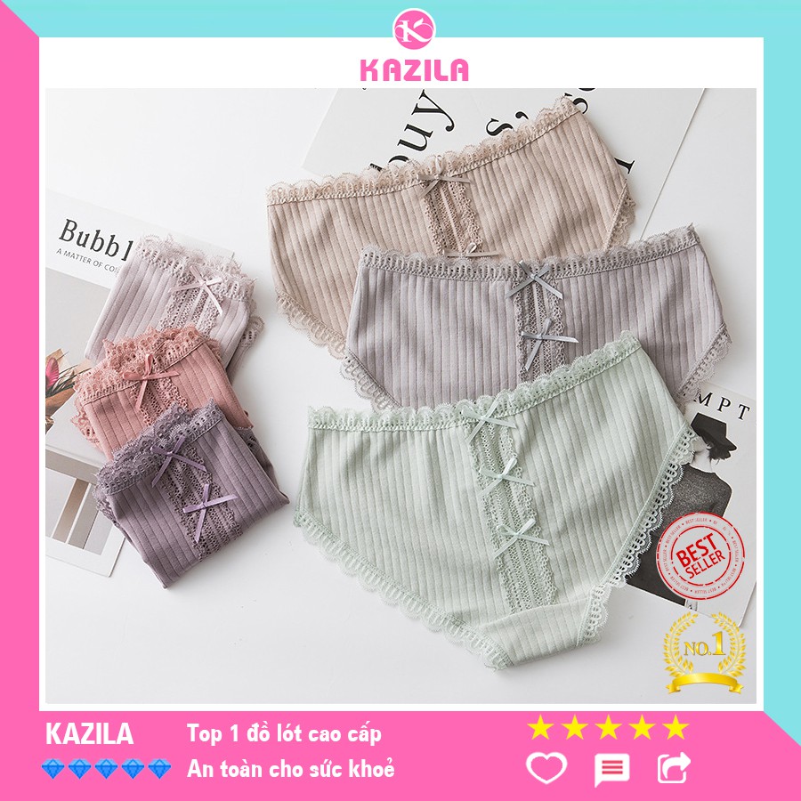 Quần lót nữ cotton cao cấp viền ren thắt nơ freesize, quần chip nữ dễ thương siêu thấm thoáng khí Kazila QLH15