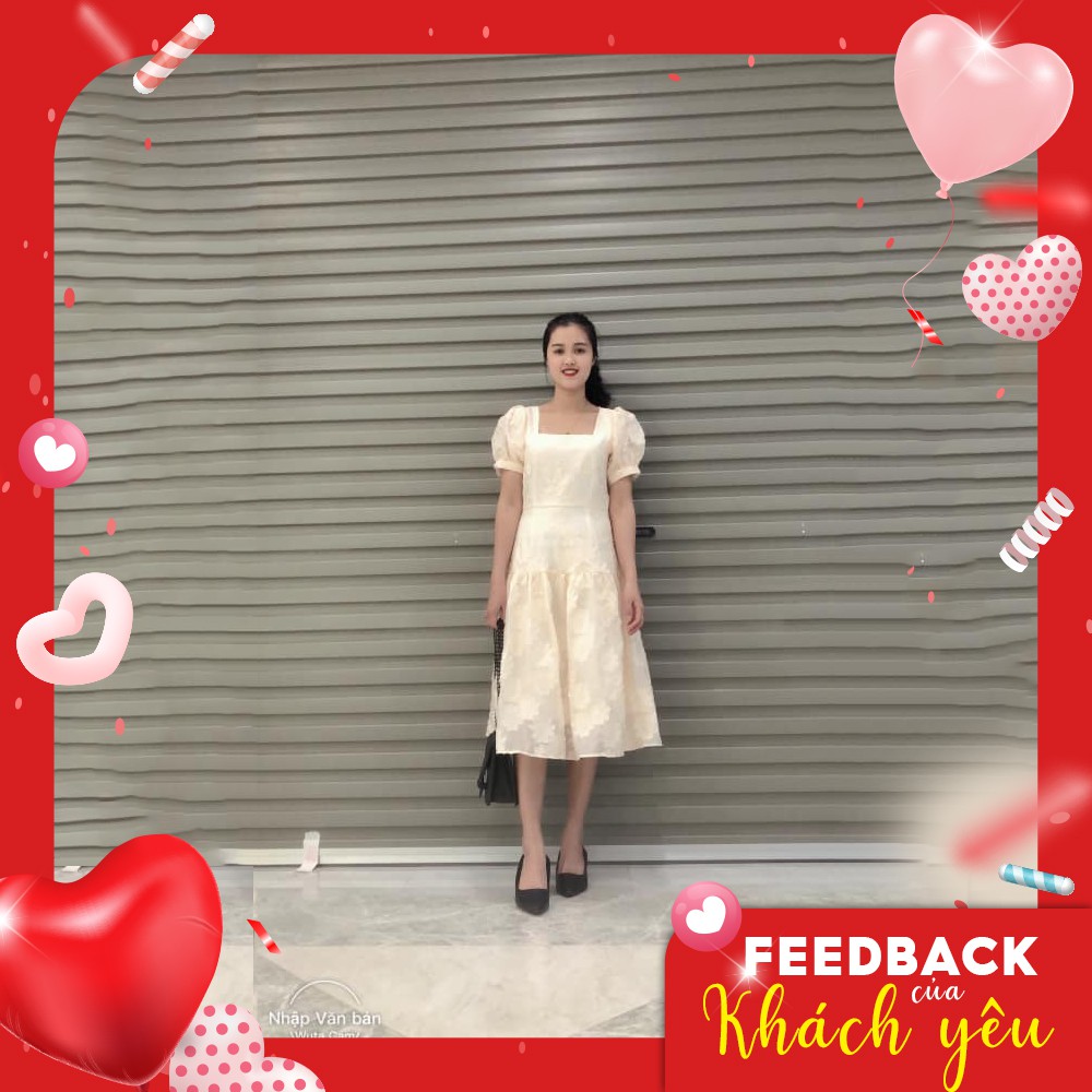 Đầm suông nữ cổ vuông GUMAC thiết kế váy nhún tùng màu kem đủ size DB4100 | BigBuy360 - bigbuy360.vn