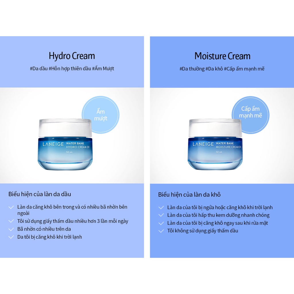 KEM DƯỠNG ẨM Laneige Water Bank Hydro Cream EX 20ml + 50ml CHUẨN HÀN
