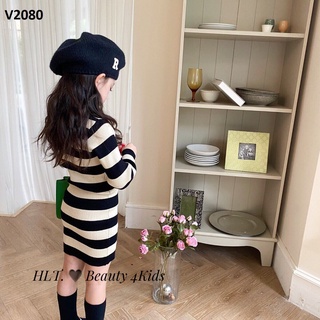 Váy body chuẩn len kẻ bé gái