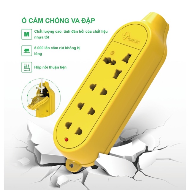 Ổ cắm điện (ko dây) 3 ổ siêu chịu tải, chống va đập Gongniu 4000W (có NOWSHIP & GRABEXPRESS giao hàng từ 1-2h)