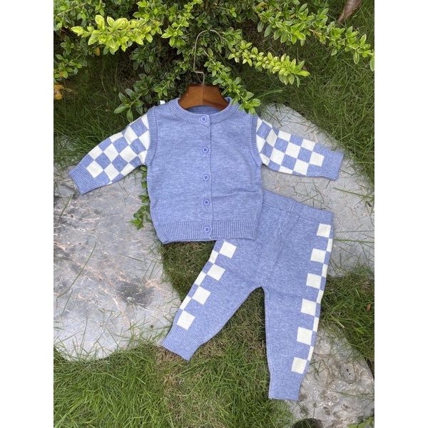Bộ len cài cúc cardigan cho bé trai, Đồ bộ len cao cấp sơ sinh size từ 0 đến 2 tuổi