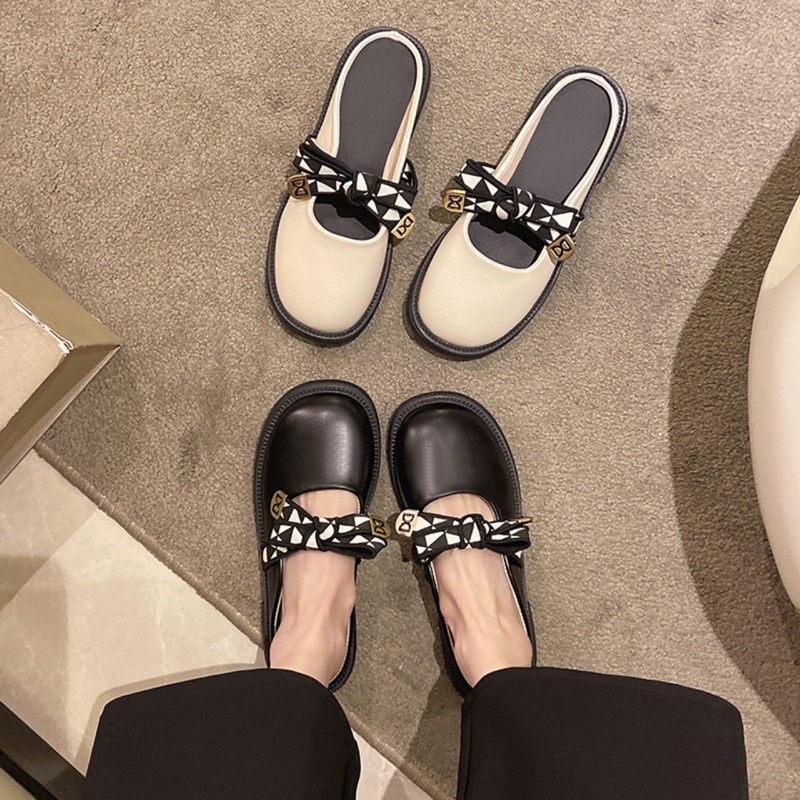 Giày sục nữ đế bệt quai ngang thắt nơ,búp bê đạp gót siêu xinh hàng Quảng Châu cao cấp full box