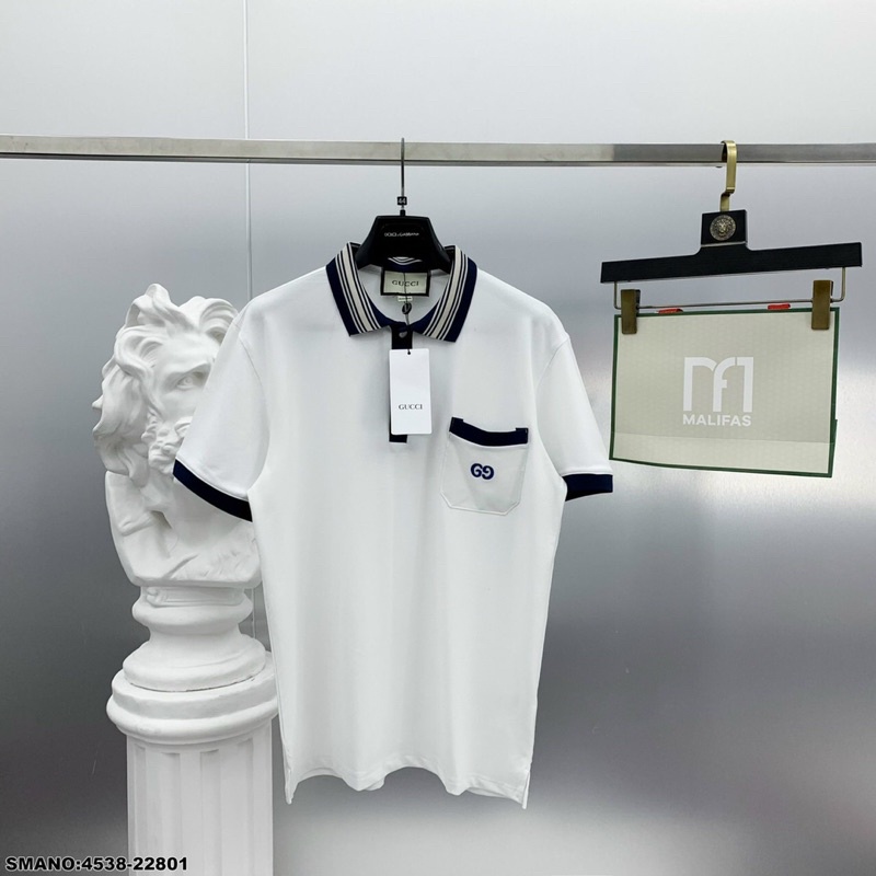 Áo polo nam GC thêu chữ túi phối kẻ cổ cực đẹp-Áo phông nam mới nhất