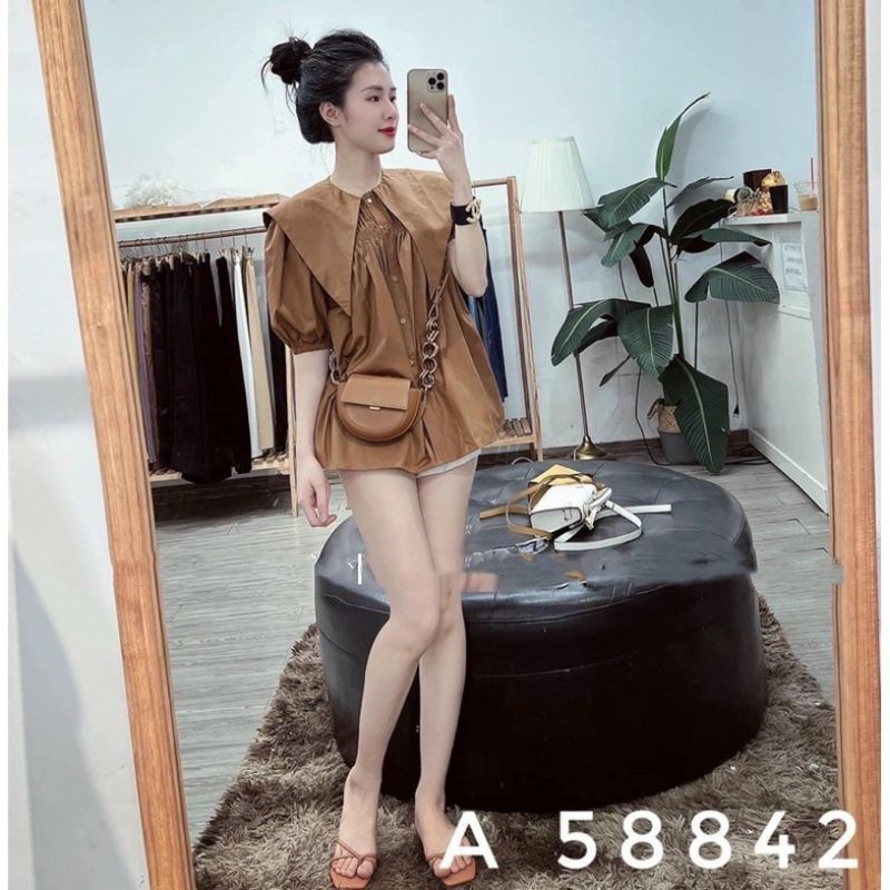 Áo Sơ mi Thô Cổ Nhọn Siêu Xinh