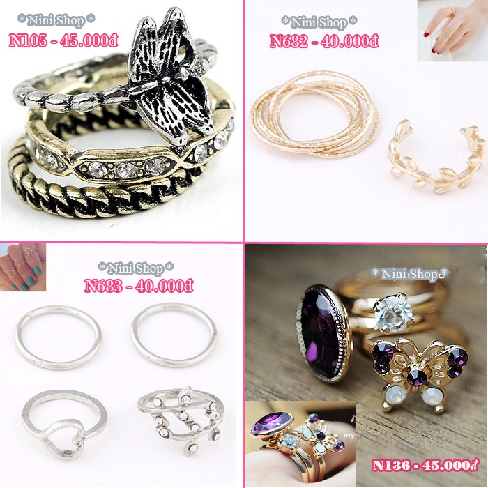 Set nhẫn bộ xi men - midi ring (kéo sang phải xem thêm mẫu)