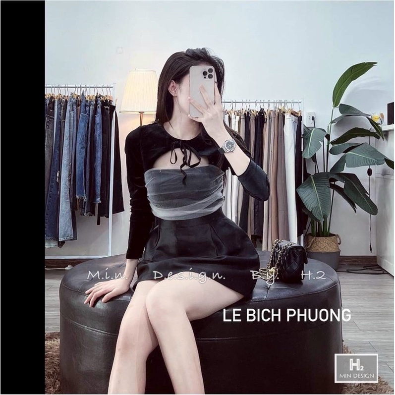 Áo sơ mi nhung khoet ngực pha von sexy