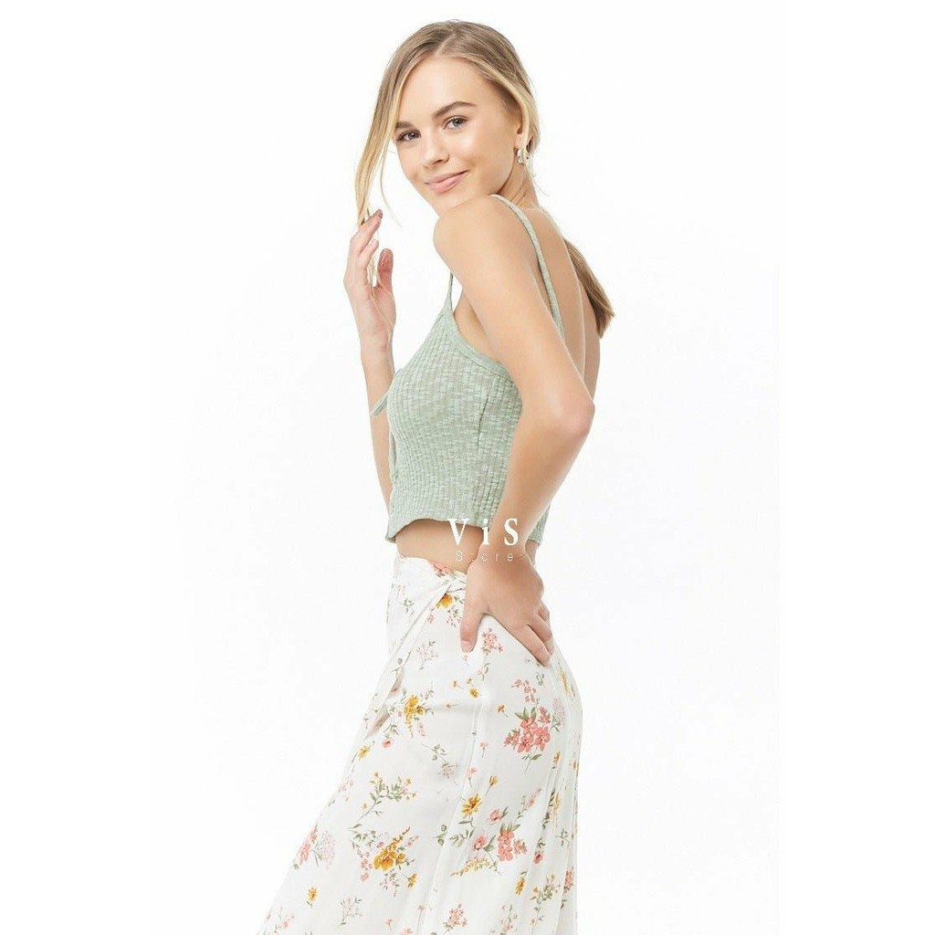 ÁO HAI DÂY CROPTOP XANH RÊU NỮ VNXK