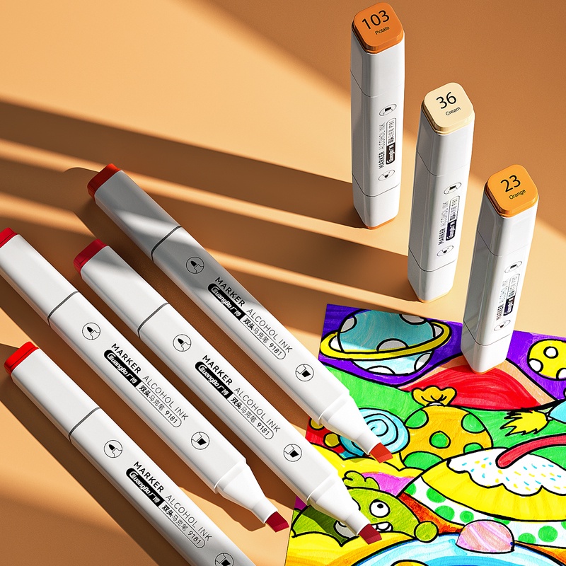 Bút Màu Marker Hai Đầu Guangbo cao cấp - Bộ Bút Marker Chuyên Nghiệp Tô Màu Manga Anime Mỹ Thuật Guangbo - GUBH02252