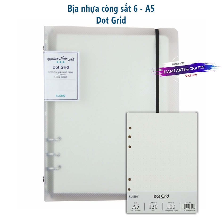 Sổ còng Klong A5 100 tờ ruột chấm Dot grid/ ô vuông caro tiện lợi thay giấy refill