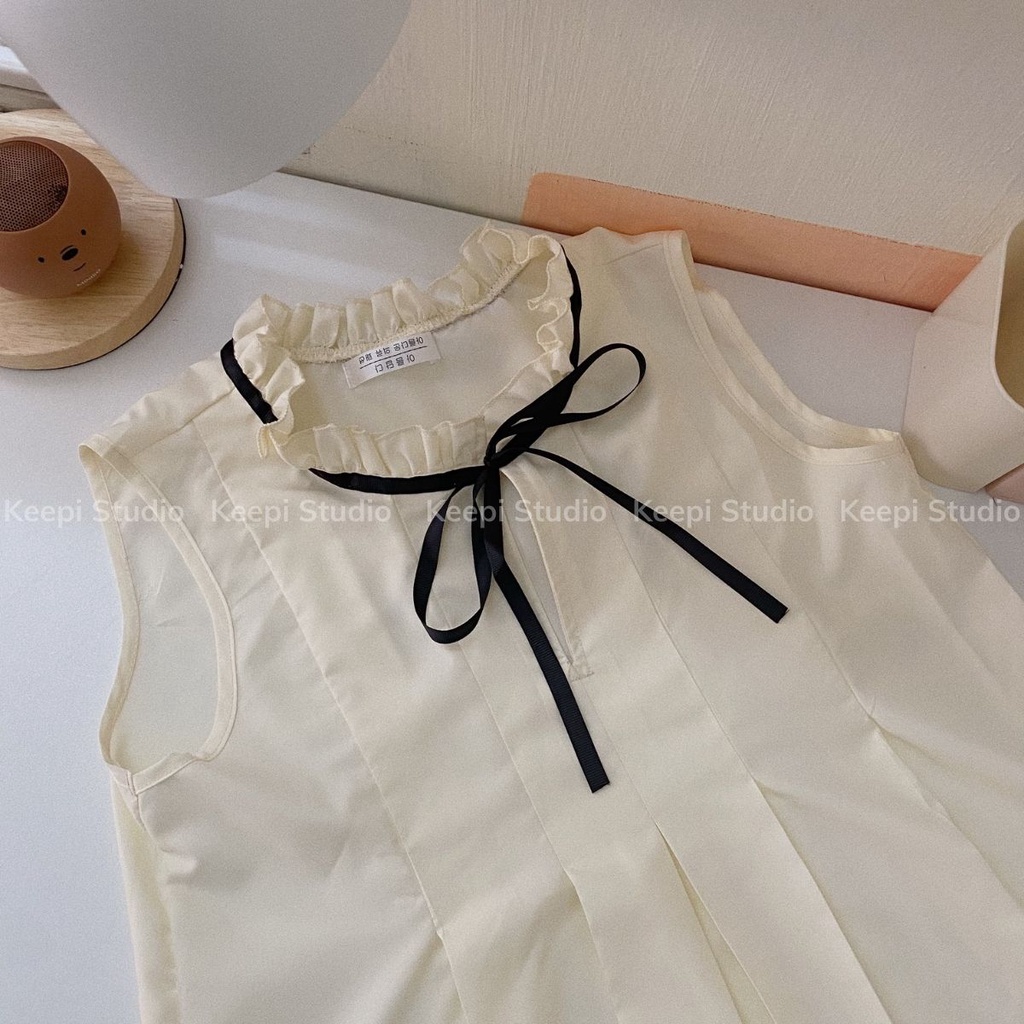 Áo Nữ Thắt Nơ Không Tay Phong Cách Tiểu Thư Áo Ba Lỗ Sát Nách